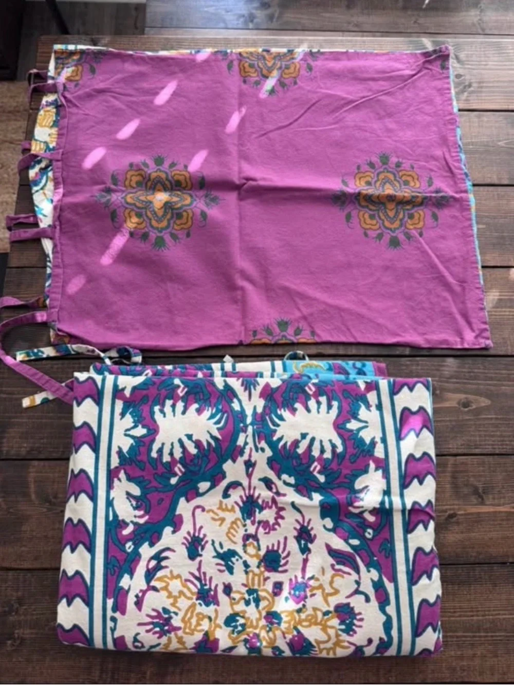 Purple & Teal Floral Stripe Bedspread - Unbranded